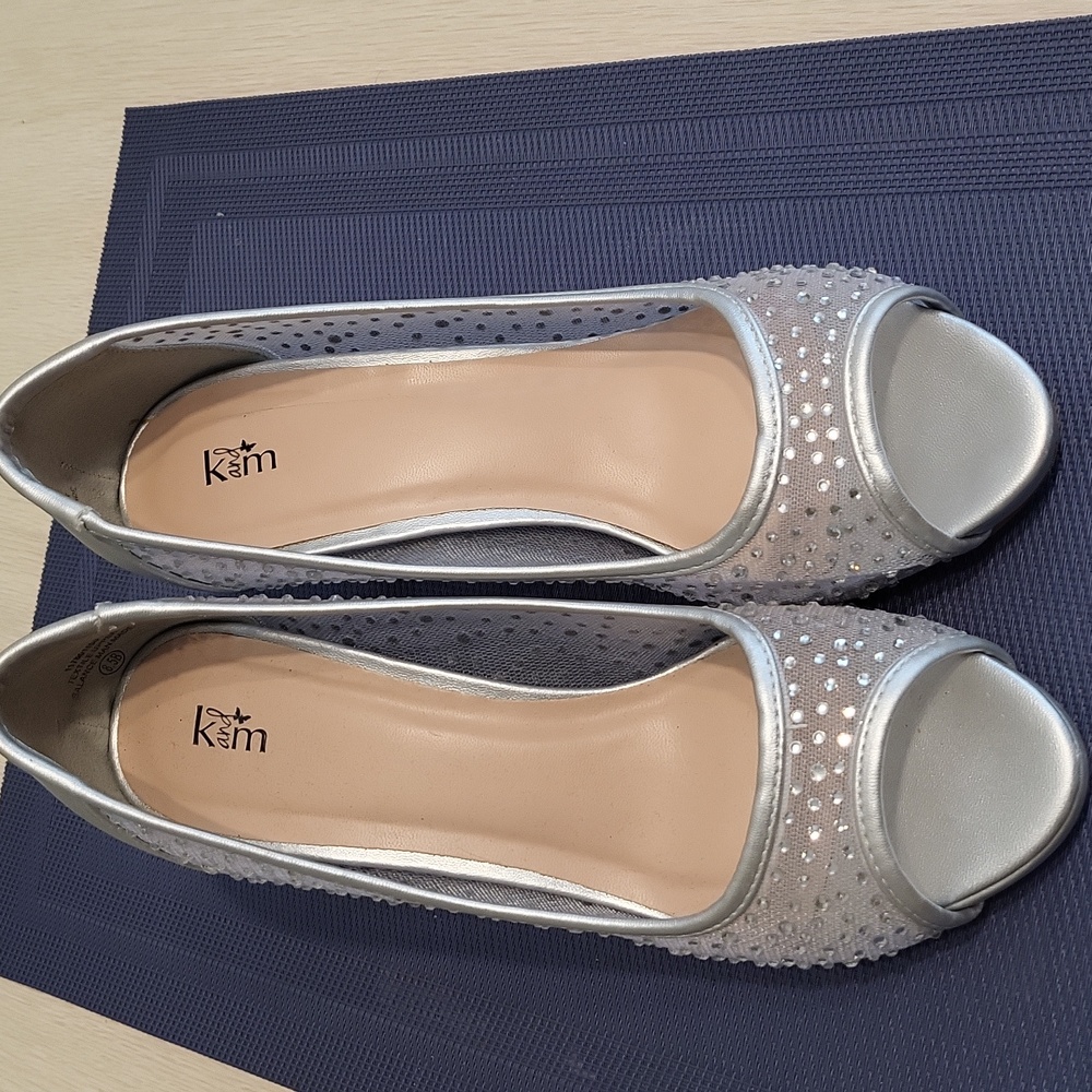 K & M sparkly open toed evening shoes.